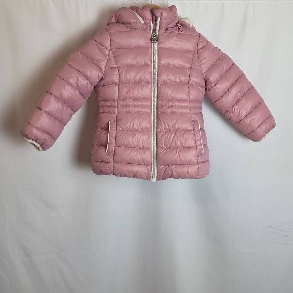 Michael Kors Toddler girls' pink puffer jacket with‎ a full-length zipper and MK